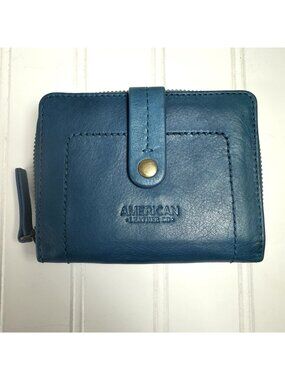 American Leather Co Veronica Wallet Small Teal Ocean Blue Smooth Bifold Zip